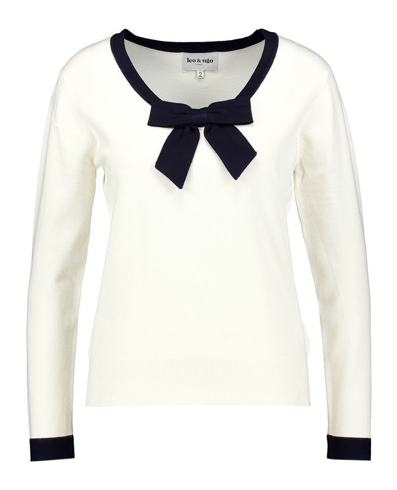 Pull blanc avec nœud bleu Leo & Ugo