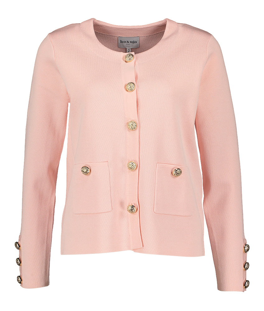 Roze gilet met goudkleurige detailknopen Ae Leo & Ugo