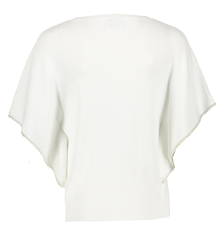 Pull blanc à perles sur les manches Leo & Ugo
