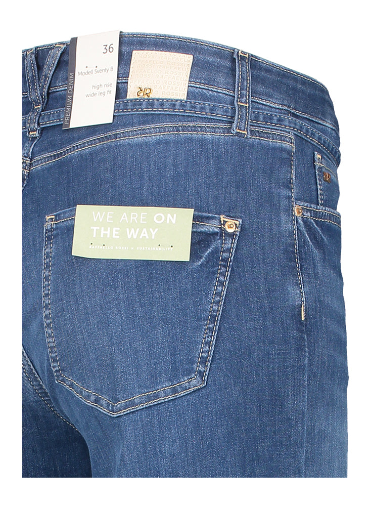 Donkerblauwe wide leg jeans met riem Sventy Belt Raphaello