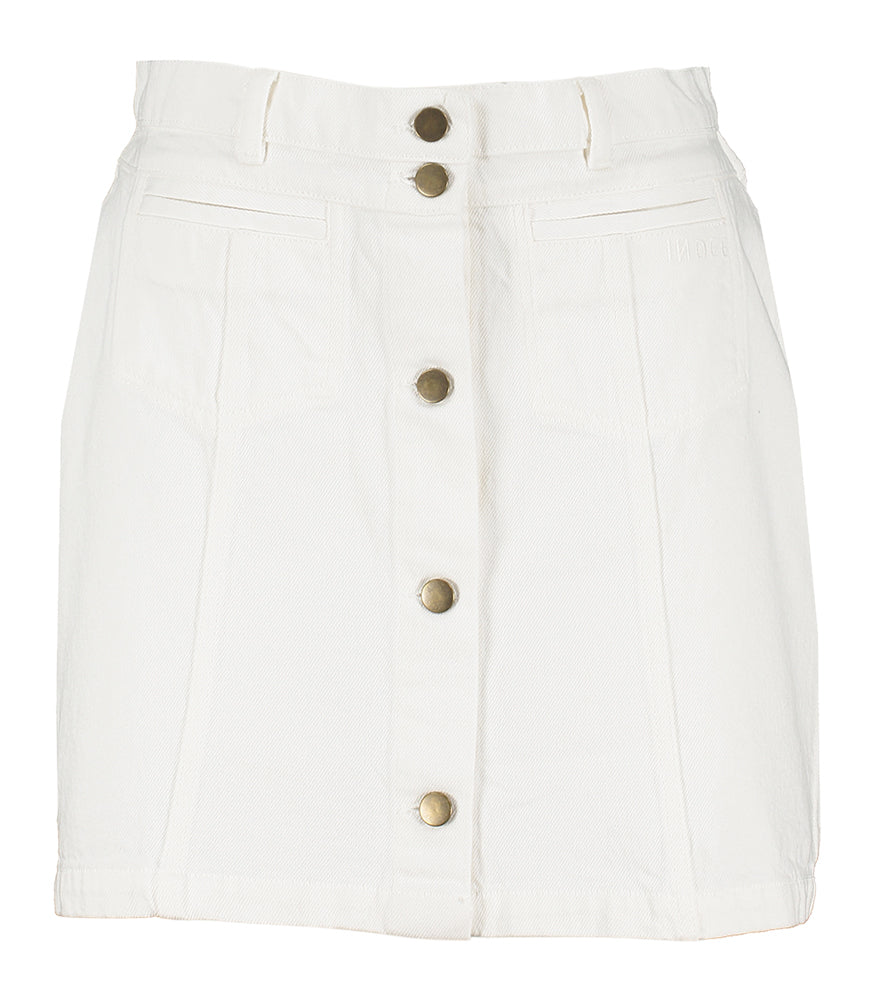 Jupe courte en jean blanc à boutons Samba Indee