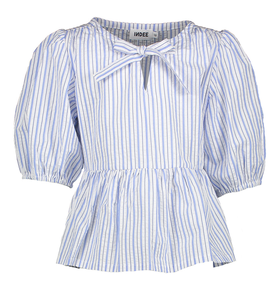 Witte bloes met blauwe strepen Sweet Indee