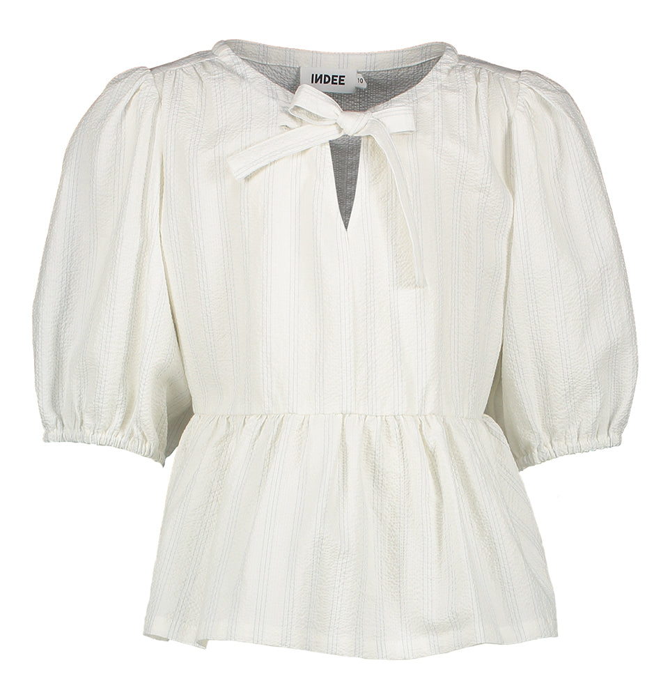 Chemisier blanc à rayures bleu clair Sweet Indee