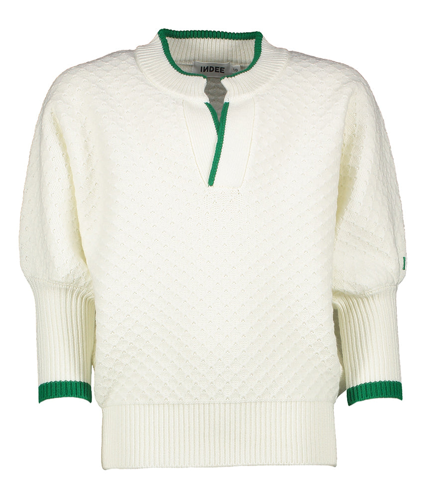 Pull oversize écru structuré avec détails en grenat Sanaa Indee