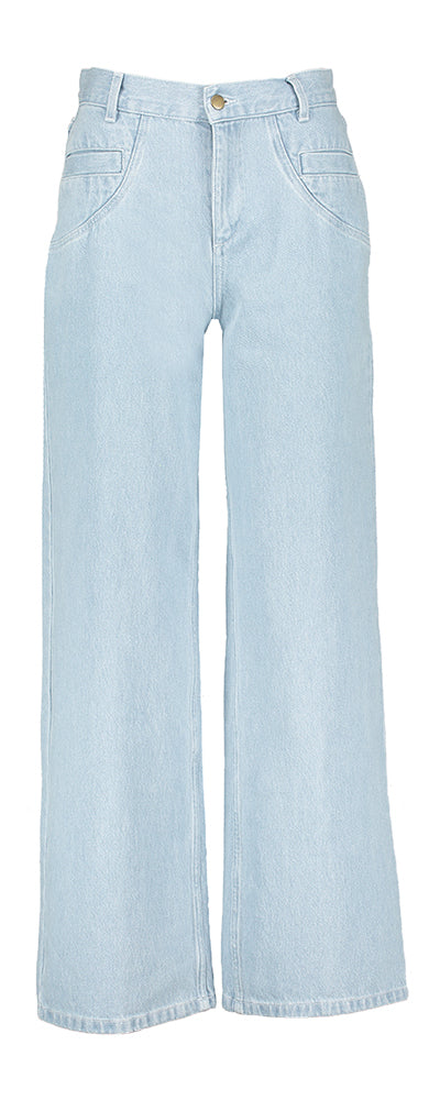 Lichtblauwe straight fit jeans met hoge taille Song Indee