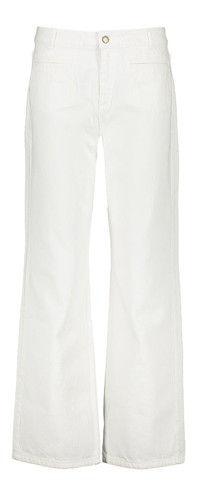 Witte straight fit jeans met hoge taille en opgestikt ezakken Smile Indee