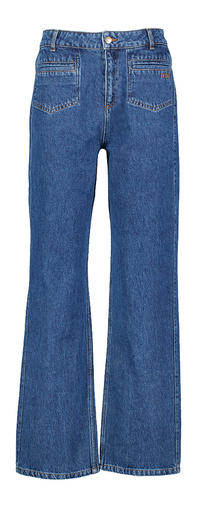 Donkerblauwe straight fit jeans met hoge taille Smile Indee