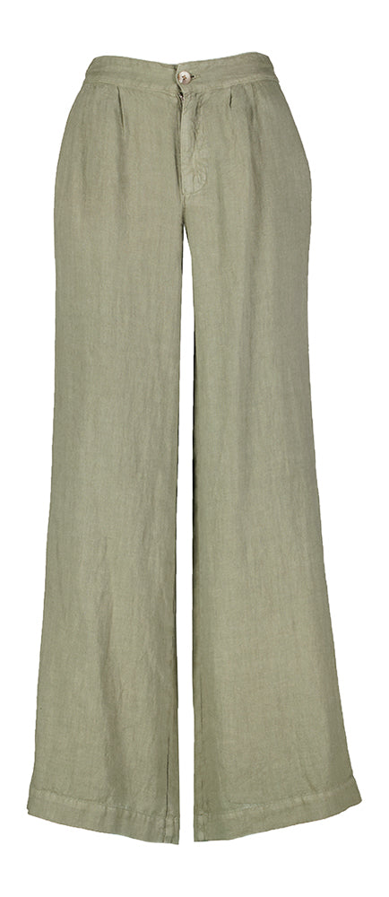 Pantalon en lin vert armée Ginette Lalotti