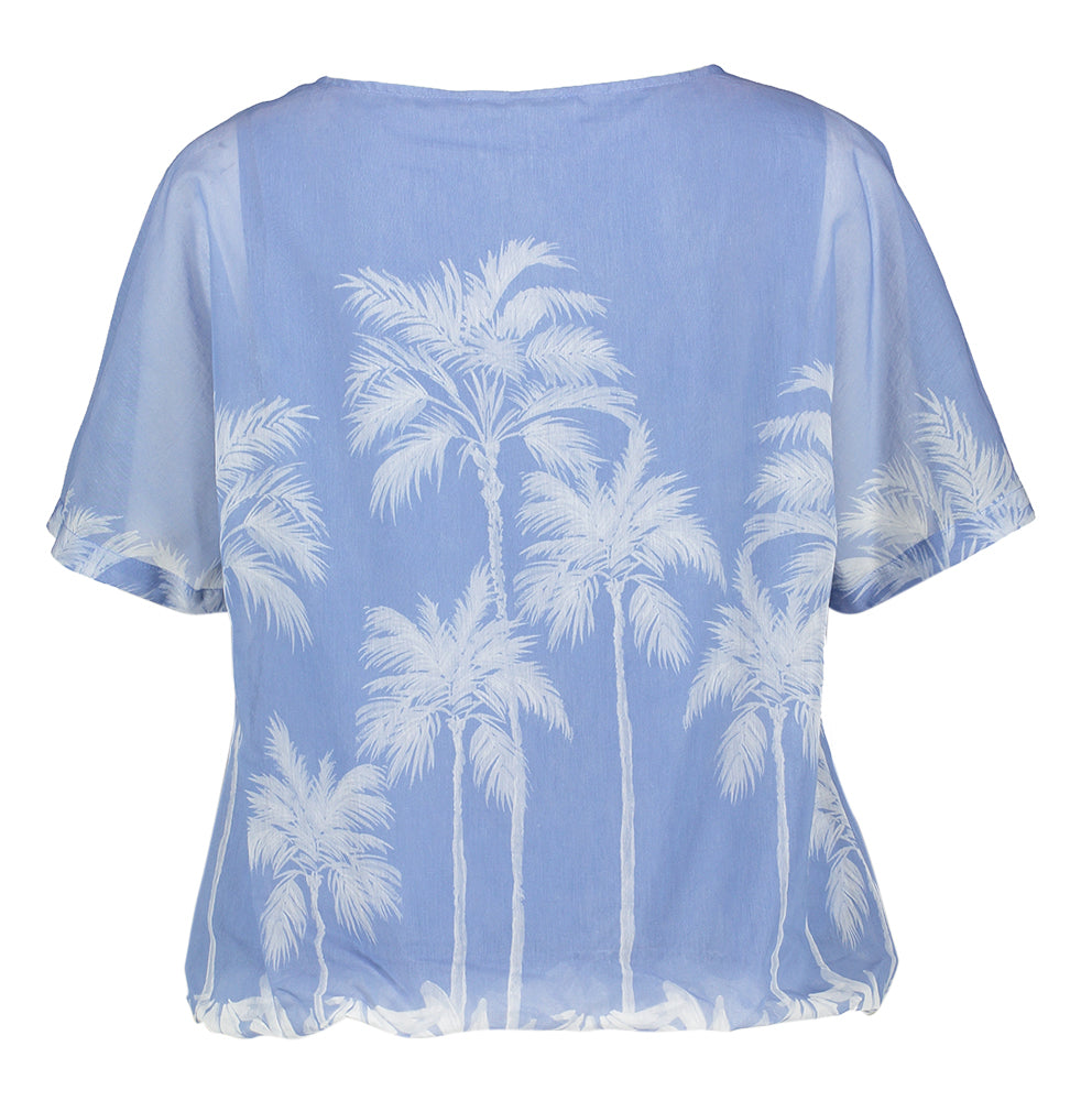 Chemisier bleu à imprimé palmiers et élastique en bas Marie Mero