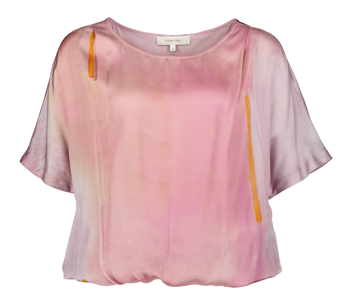 Chemisier violet à manches courtes et détails orange, Marie Méro