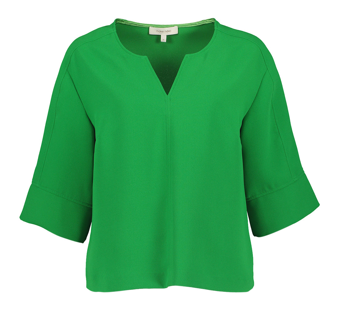 Felgroene blouse met V-hals en driekwart mouwen Marie Méro