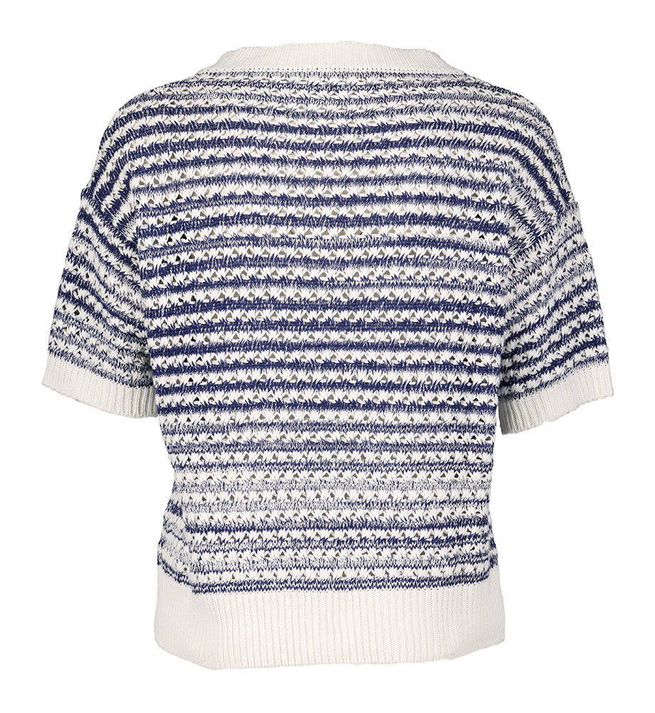 Blauw wit gebreide trui met korte mouwen Marie Mero