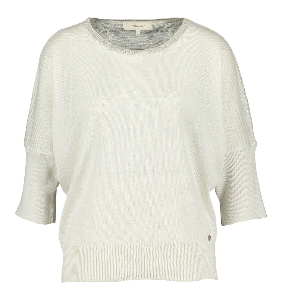 Pull blanc et gris à col rond et manches trois-quarts Marie Méro