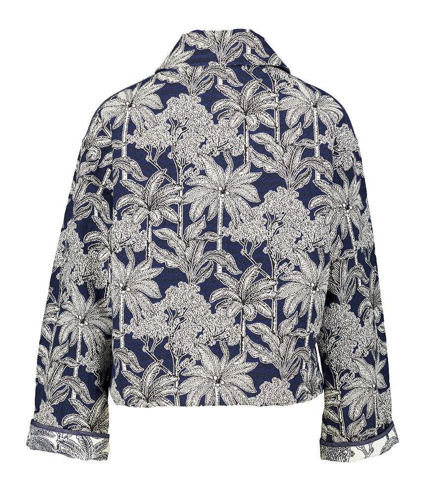 Donkerblauwe geklede vest met bleoemnprint Marie Mero