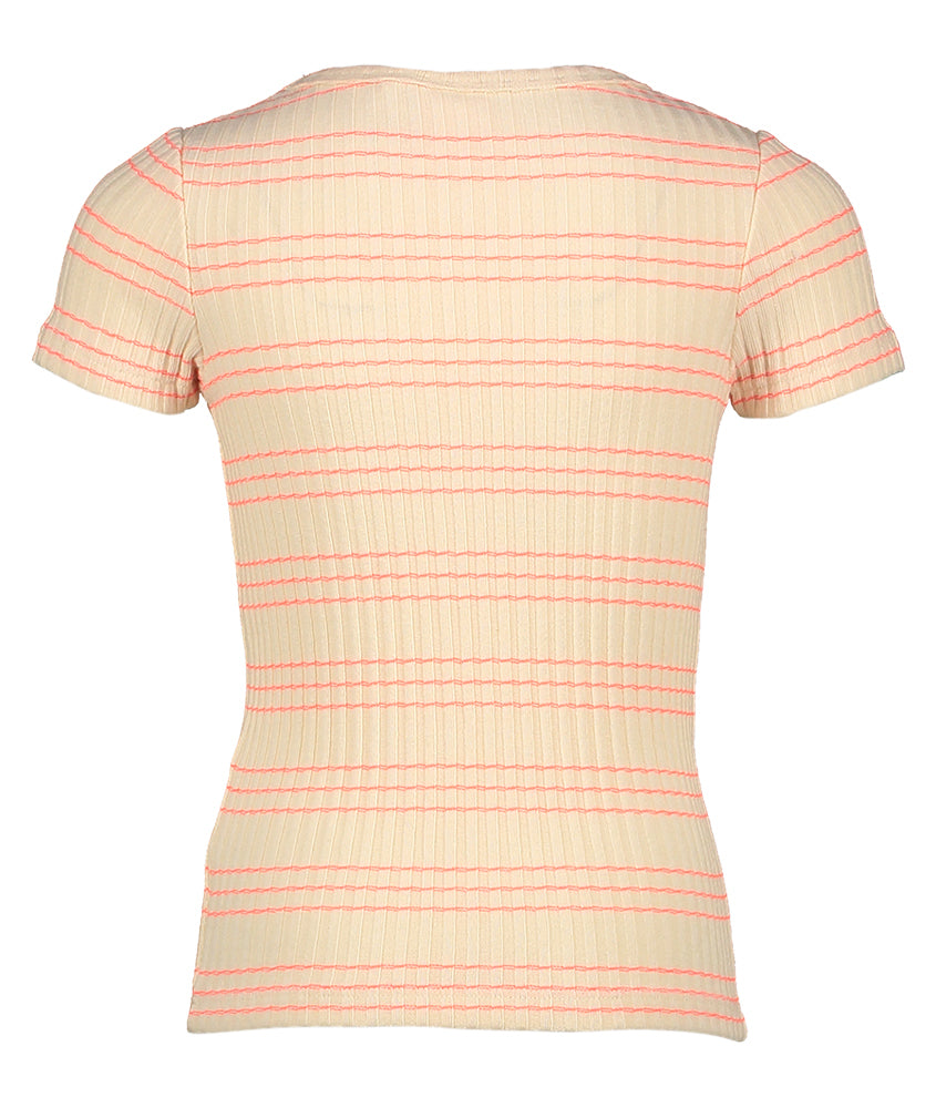 T-shirt beige ajusté à rayures fluorescentes AO76
