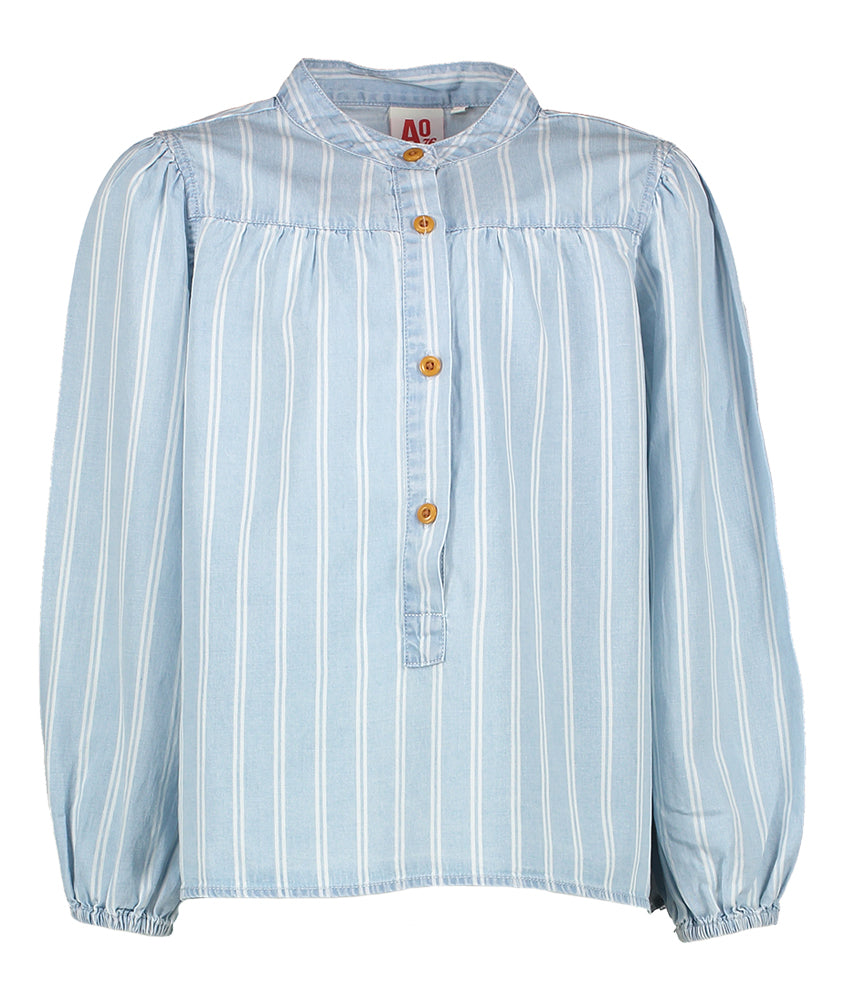 Chemisier bleu denim à rayures blanches AO76