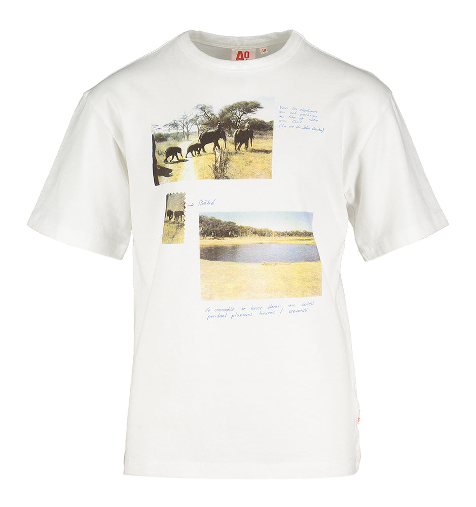 Witte t-shirt met opschrift olifanten AO
