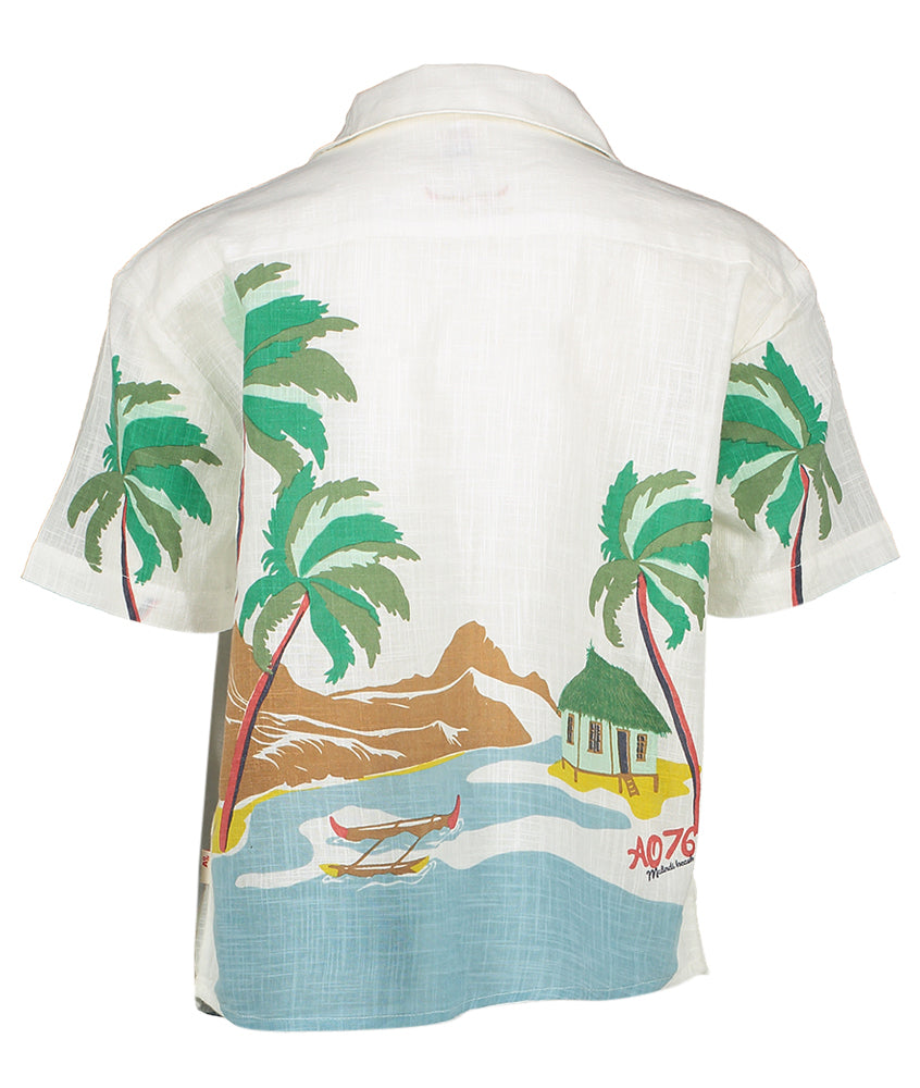 Chemise en lin écru à imprimé palmiers AO76