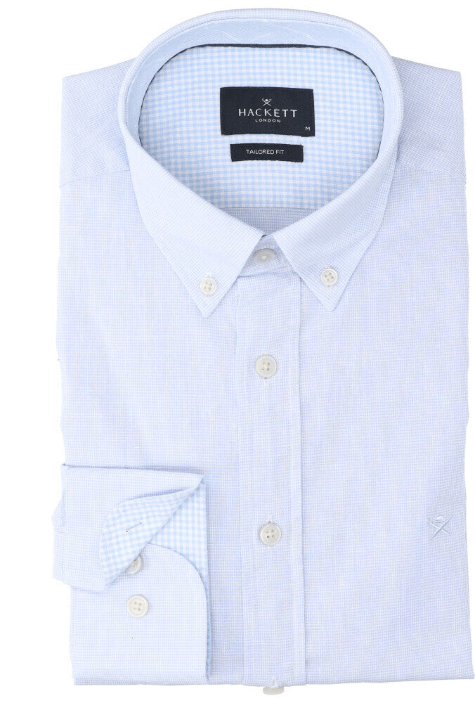 Sky blue katoenen hemd (regular fit) met details en lange mouwen Hackett