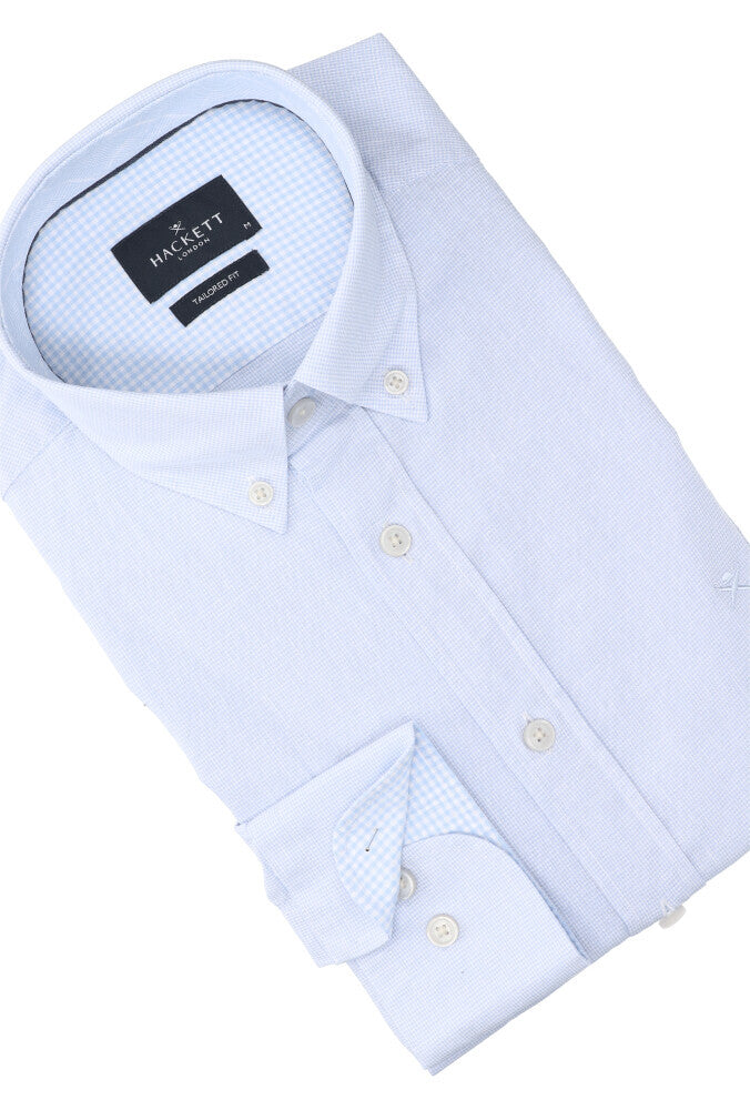 Chemise en coton bleu ciel (coupe classique) à manches longues et détails Hackett