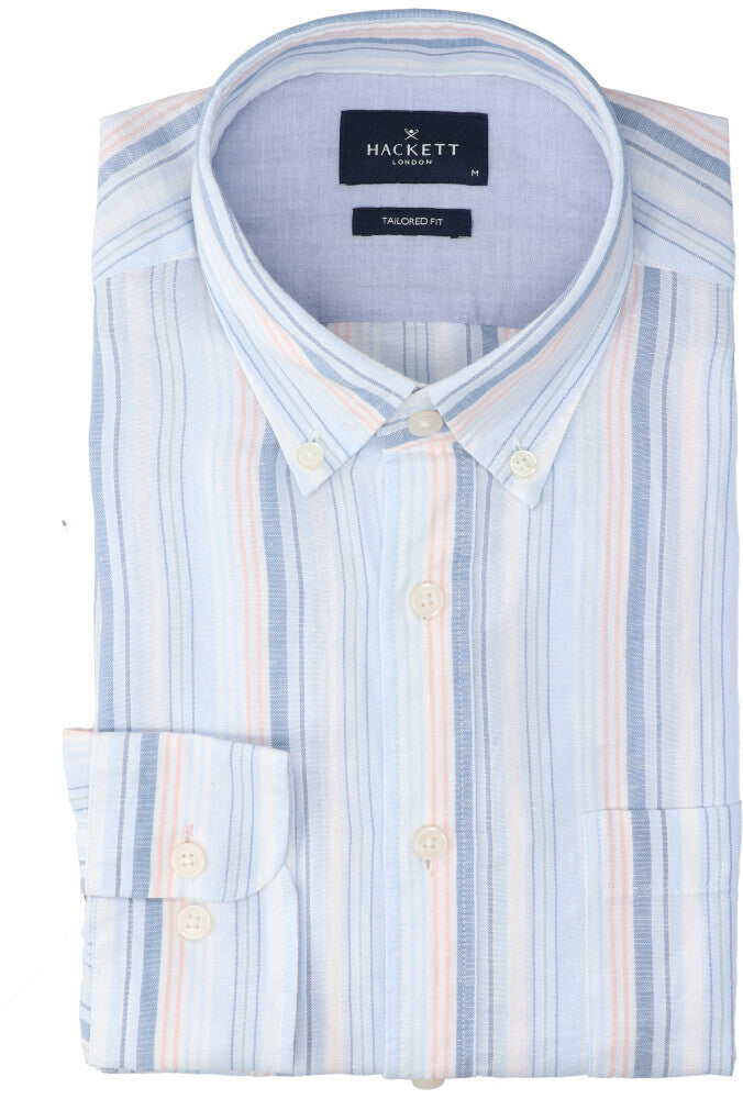 Chemise en lin à rayures multicolores (coupe ajustée) à manches longues Hackett