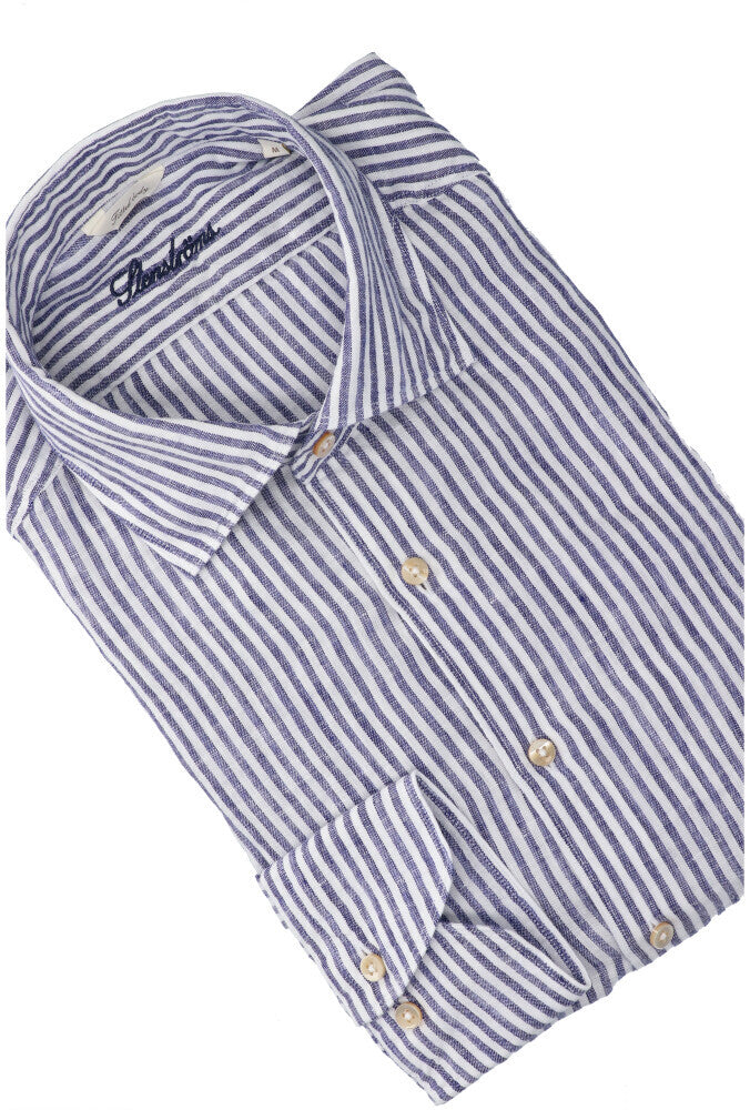 Chemise en lin blanc (coupe classique) à rayures et manches longues Stenströms