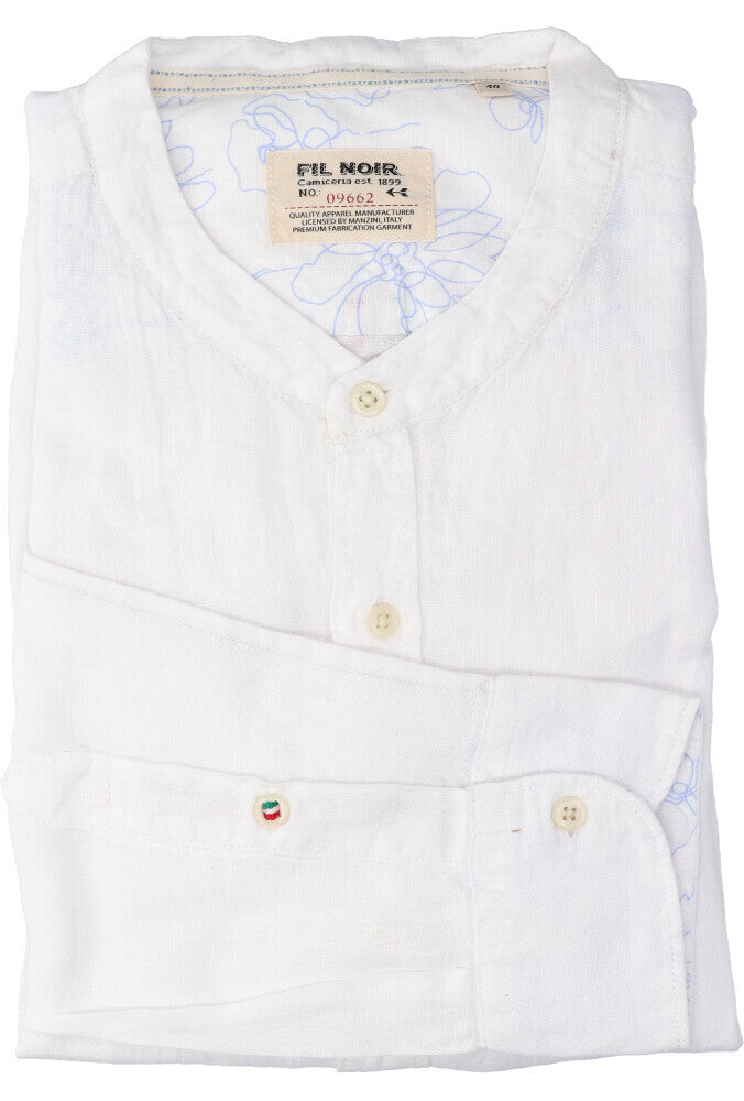 Chemise en lin blanc (coupe ajustée) à manches longues Fil Noir