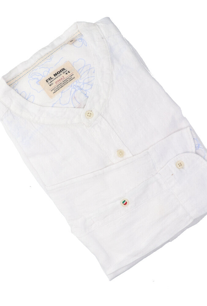 Chemise en lin blanc (coupe ajustée) à manches longues Fil Noir