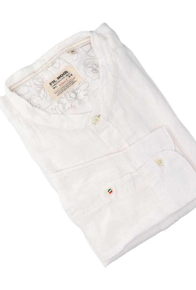 Chemise en lin blanc (coupe ajustée) à manches longues Fil Noir