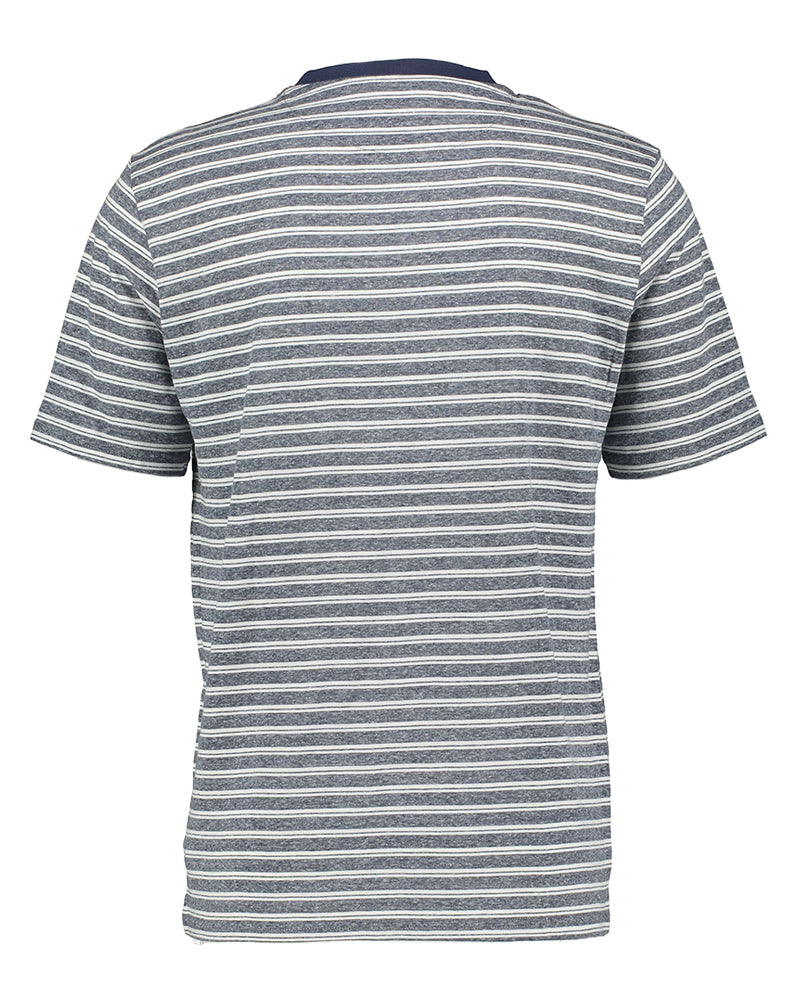 Blauw en wit gestreepte katoenen t-shirt met ronde hals en korte mouwen Anerkjendt