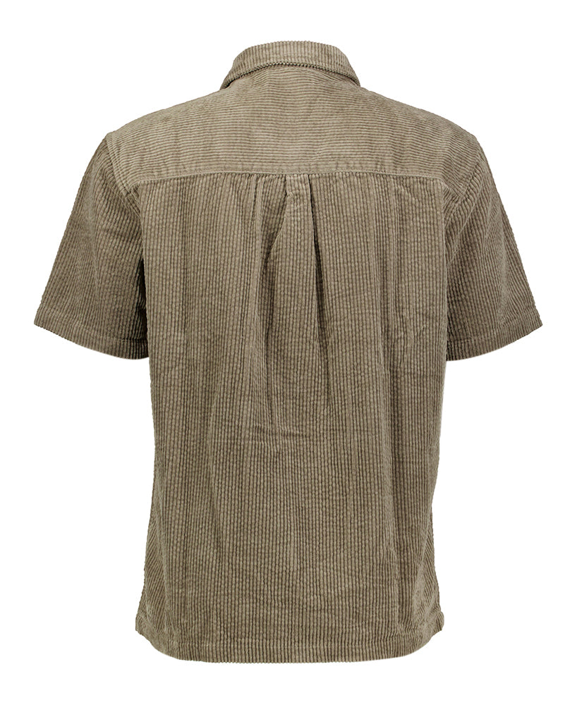 Chemise Anerkjendt en velours côtelé vert-brun à manches courtes