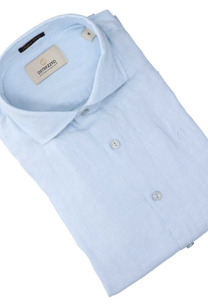 Chemise en lin bleu clair (coupe classique) à manches longues Dstrezzed