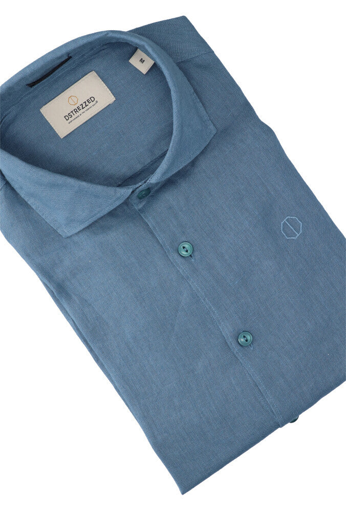 Provencial blue linnen hemd (regular fit) met lange mouwen Dstrezzed