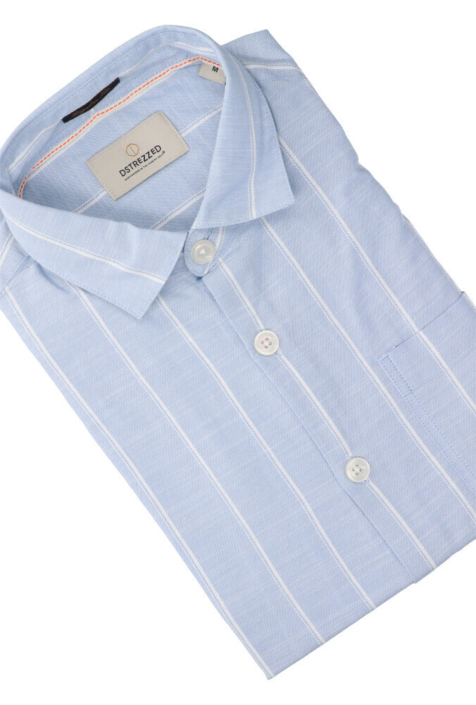 Chemise en lin bleu clair (coupe classique) à rayures et manches longues Dstrezzed
