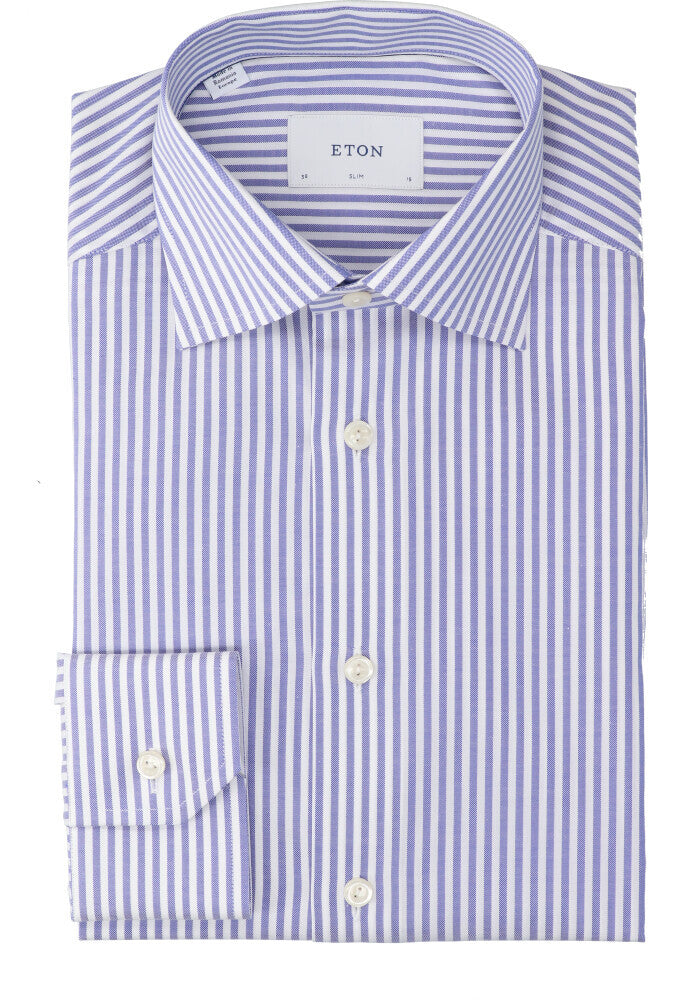 Chemise en coton bleu moyen (coupe ajustée) à manches longues Eton