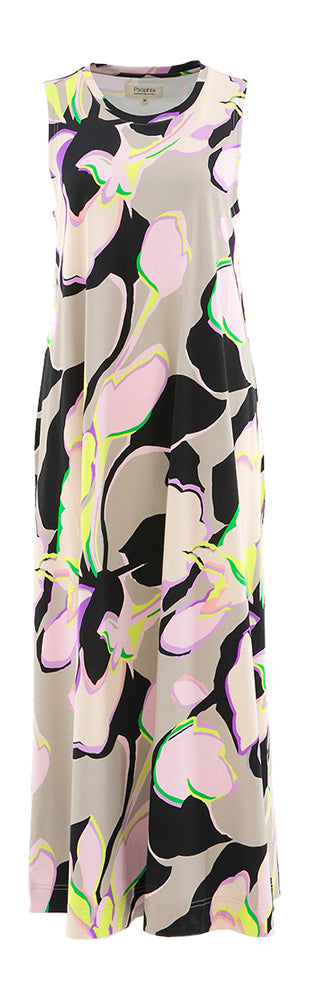 Robe longue multicolore sans manches à imprimé Psophia