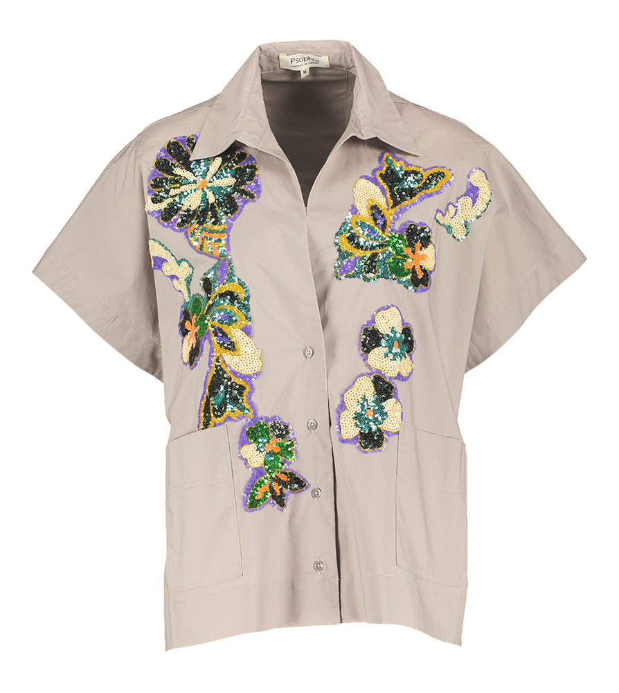 Chemisier gris à imprimé floral en sequins Psophia