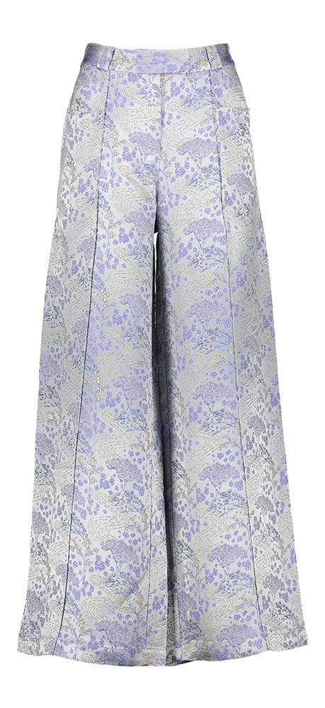Pantalon long bleu imprimé fleuri Bolivar Nathalie Vleeschouwer