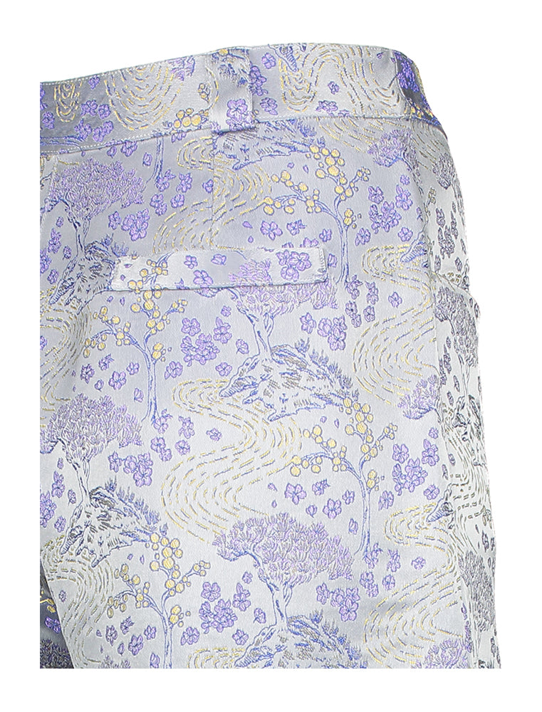 Pantalon long bleu imprimé fleuri Bolivar Nathalie Vleeschouwer