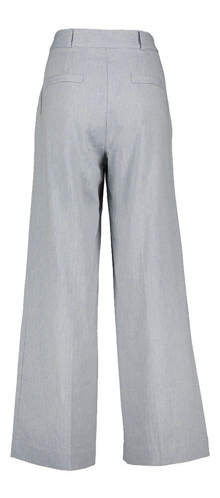 Pantalon large bleu à plis et motif Nathalie Vleeschouwer