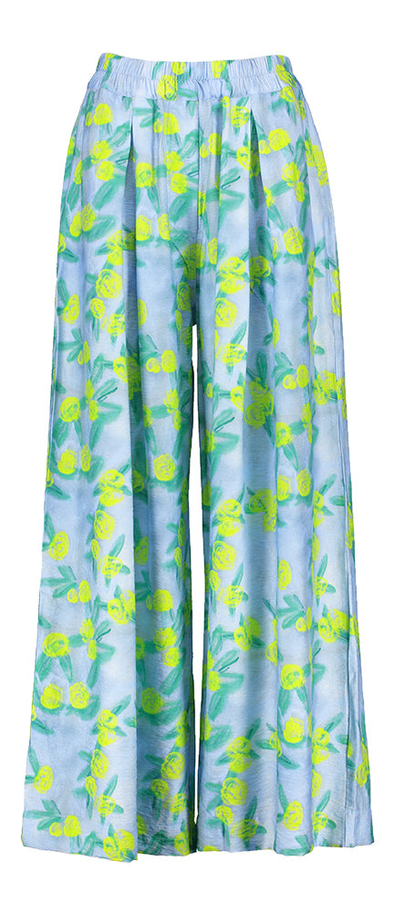 Lichtblauwe wijde broek met bloemenprint Freddy