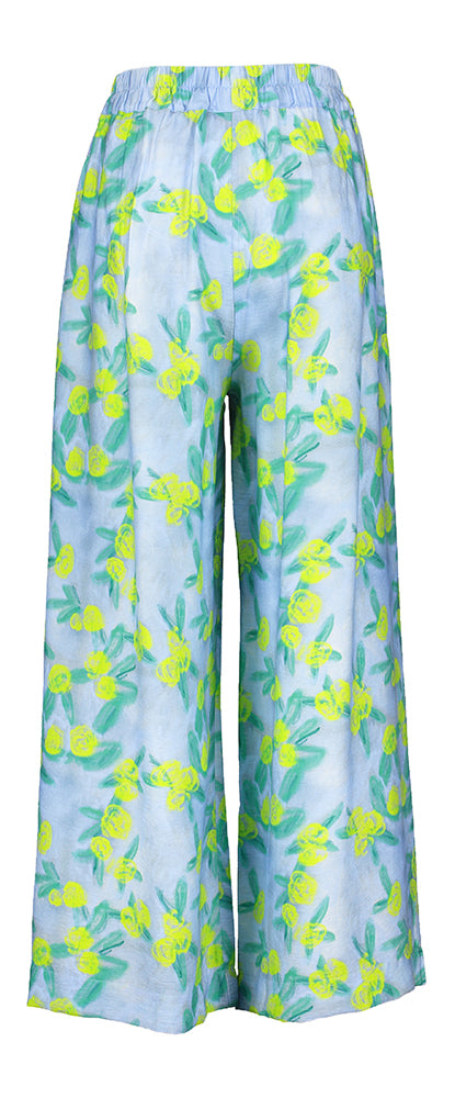 Lichtblauwe wijde broek met bloemenprint Freddy