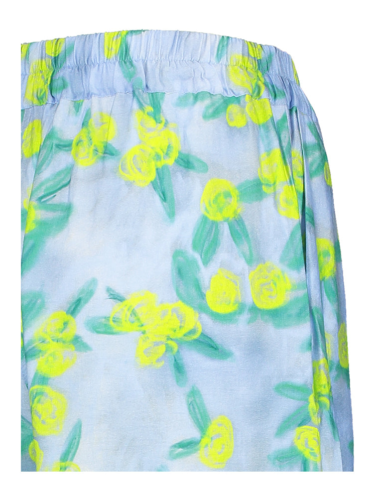 Lichtblauwe wijde broek met bloemenprint Freddy