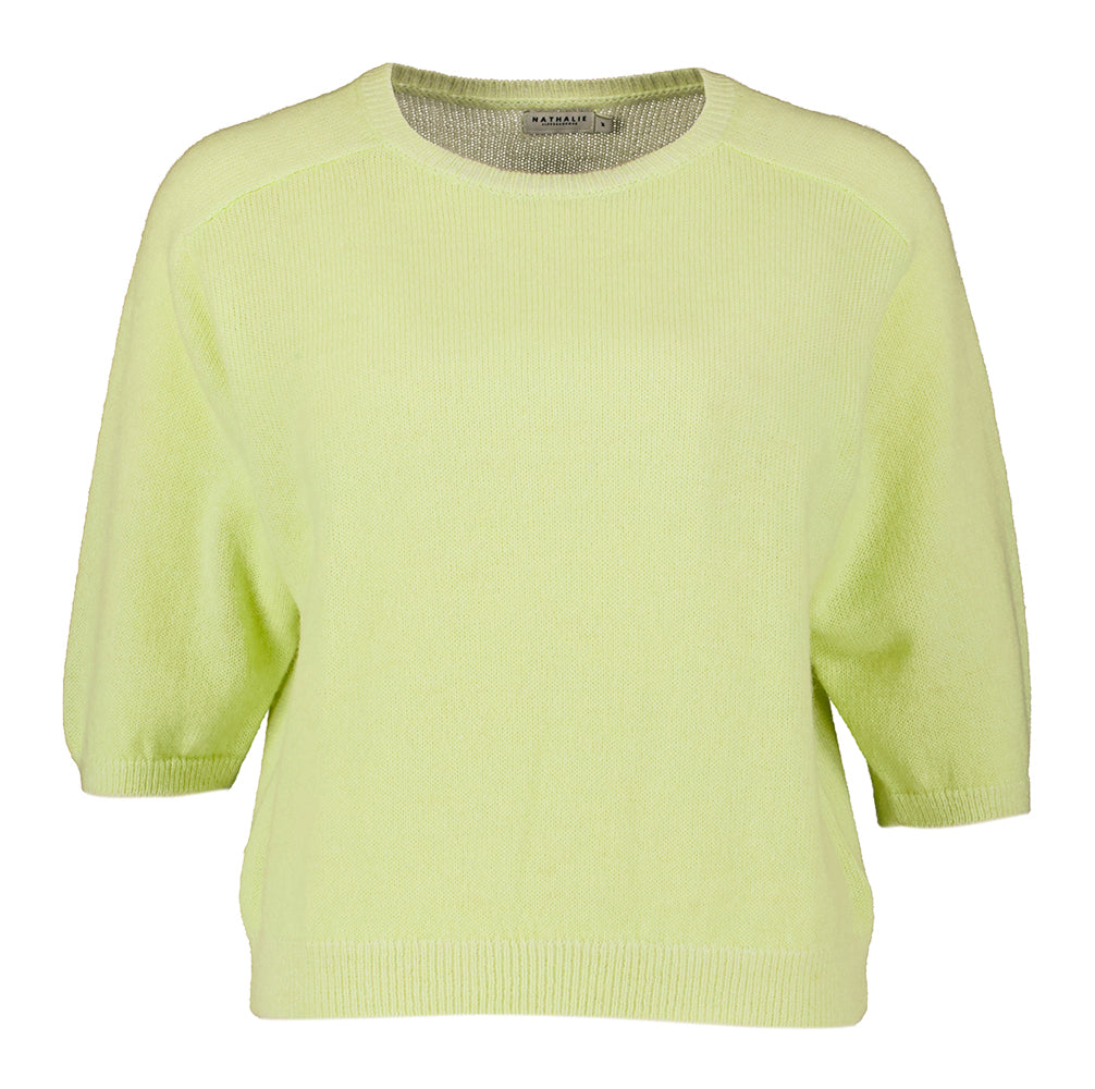 Pull en laine jaune clair à col rond et manches courtes Atella Nathalie Vleeschouwer