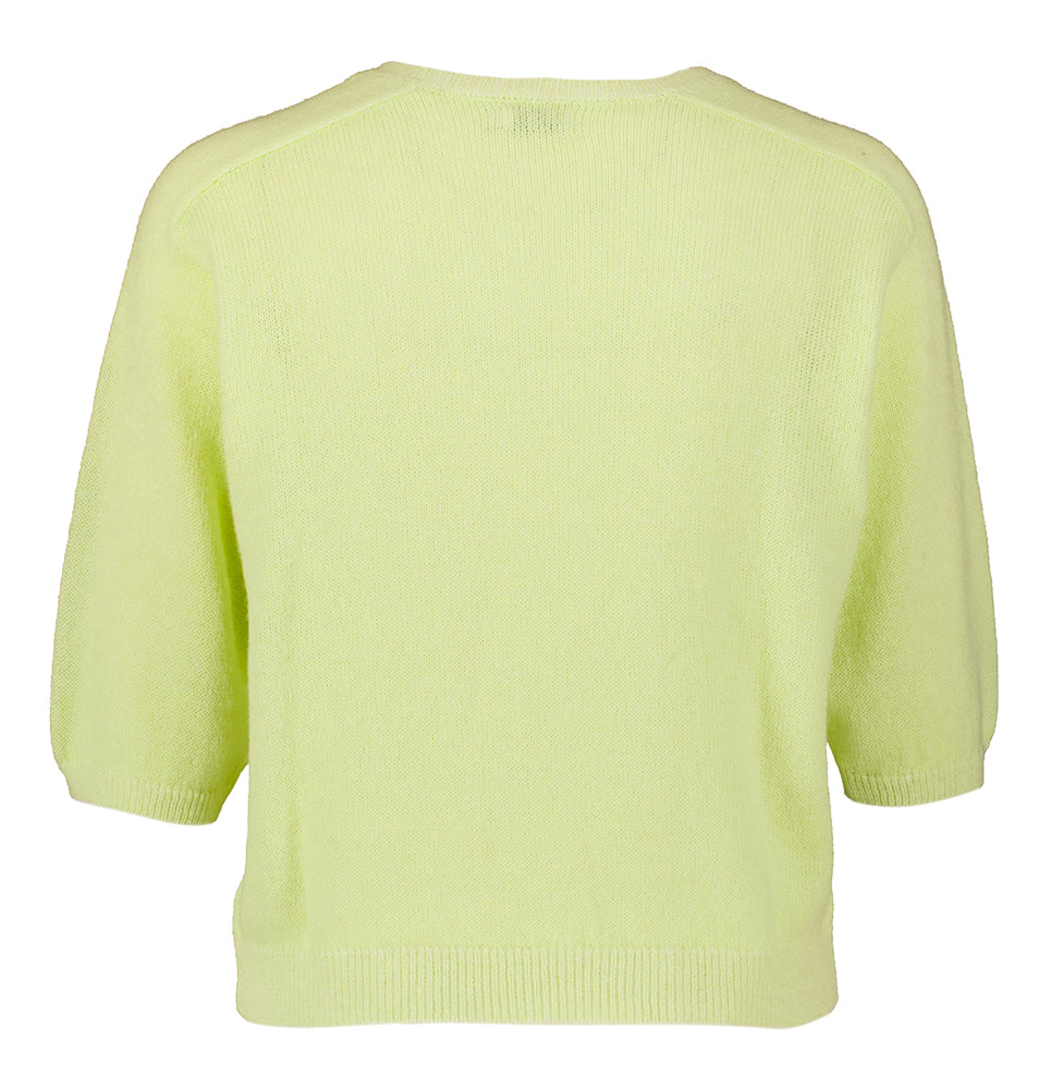 Pull en laine jaune clair à col rond et manches courtes Atella Nathalie Vleeschouwer