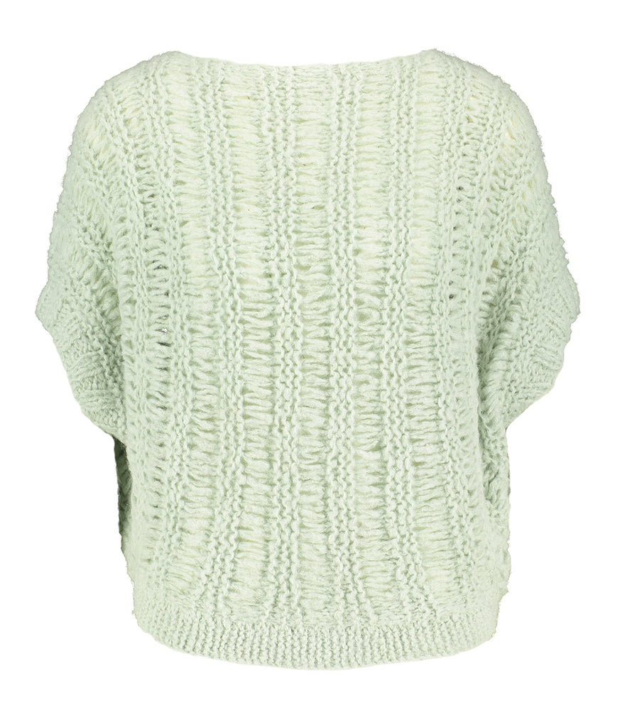 Pull en laine vert menthe à col rond et manches courtes Irma Inti
