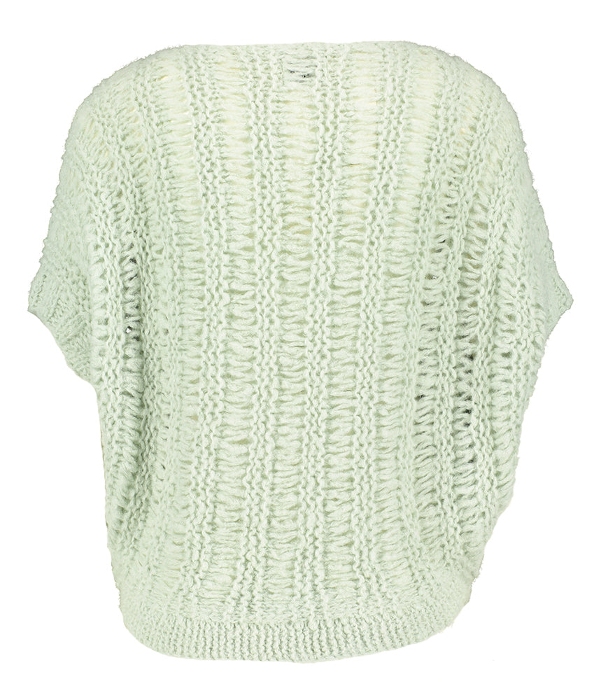 Pull en laine vert menthe à col rond et manches courtes Irma Inti