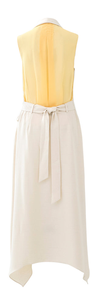 Lange ecru jurk met gele achterkant Stine Goya