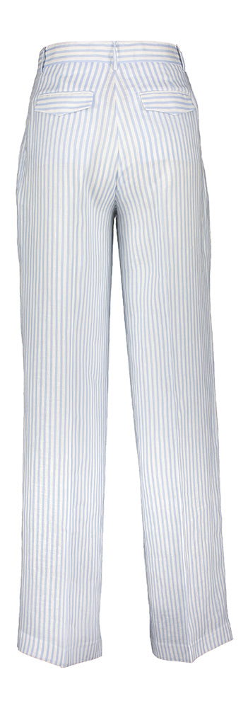 Pantalon en lin rayé bleu clair et blanc semi-couture