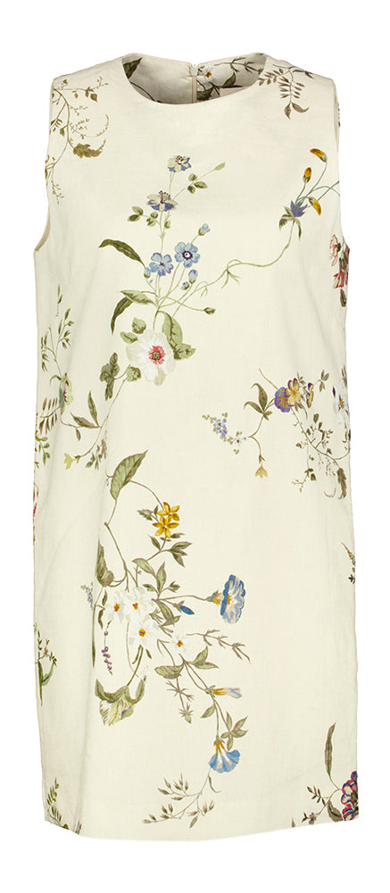 Robe en lin beige à imprimé floral Semi-couture